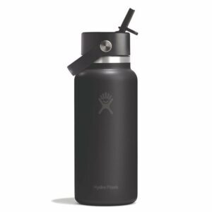 Hydro Flask Wide Flex Straw Travel Bottle 946 ml (32 oz) – Bouteille de voyage avec paille, compatible porte-gobelet – Noir