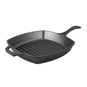 Lodge Poêle Grill Carrée en Fonte Pré-culottée 26,7 cm avec Support Silicone